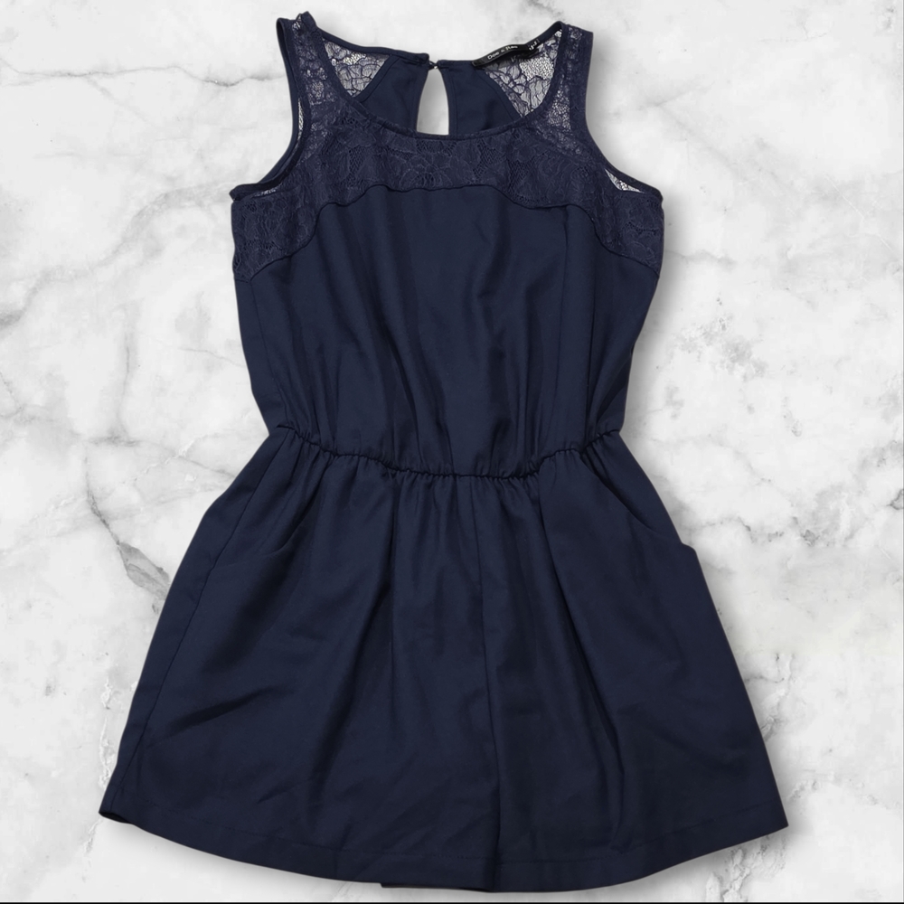 Doe & Rae Navy Blue  Lace Trim Sleeveless Romper Size Small (S) C23